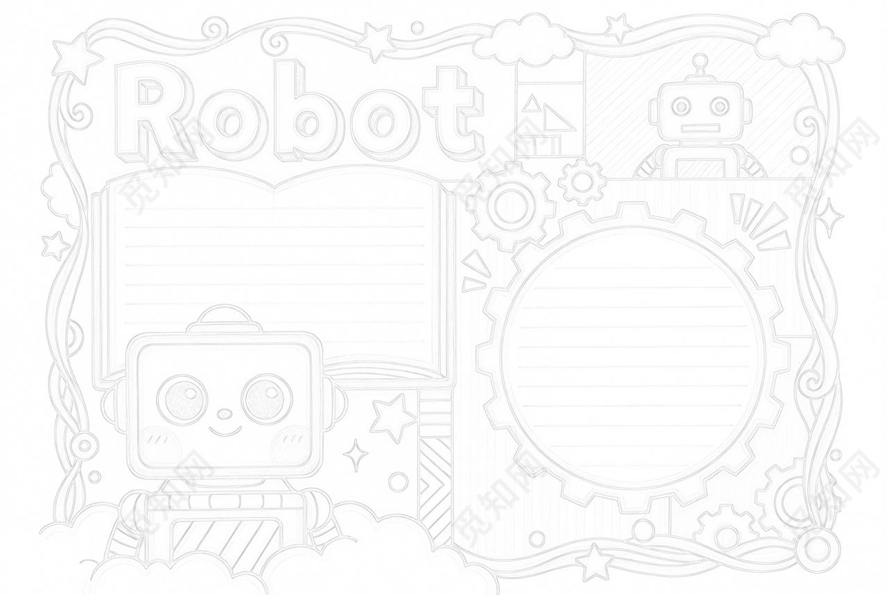彩色卡通手绘机器人英语小报手抄报小学生手抄报