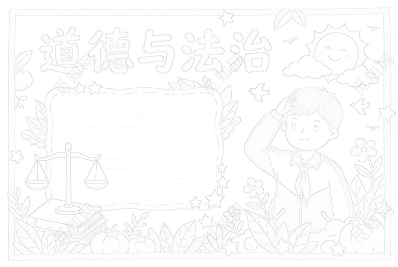彩色卡通手绘道德与法治小报手抄报小学生手抄报