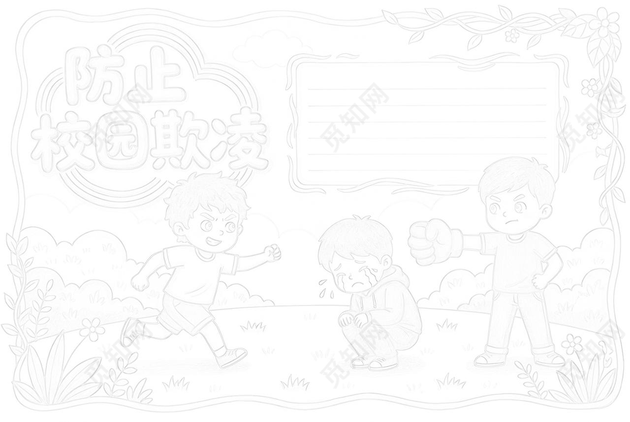 彩色卡通手绘防止校园欺凌小报手抄报小学生手抄报