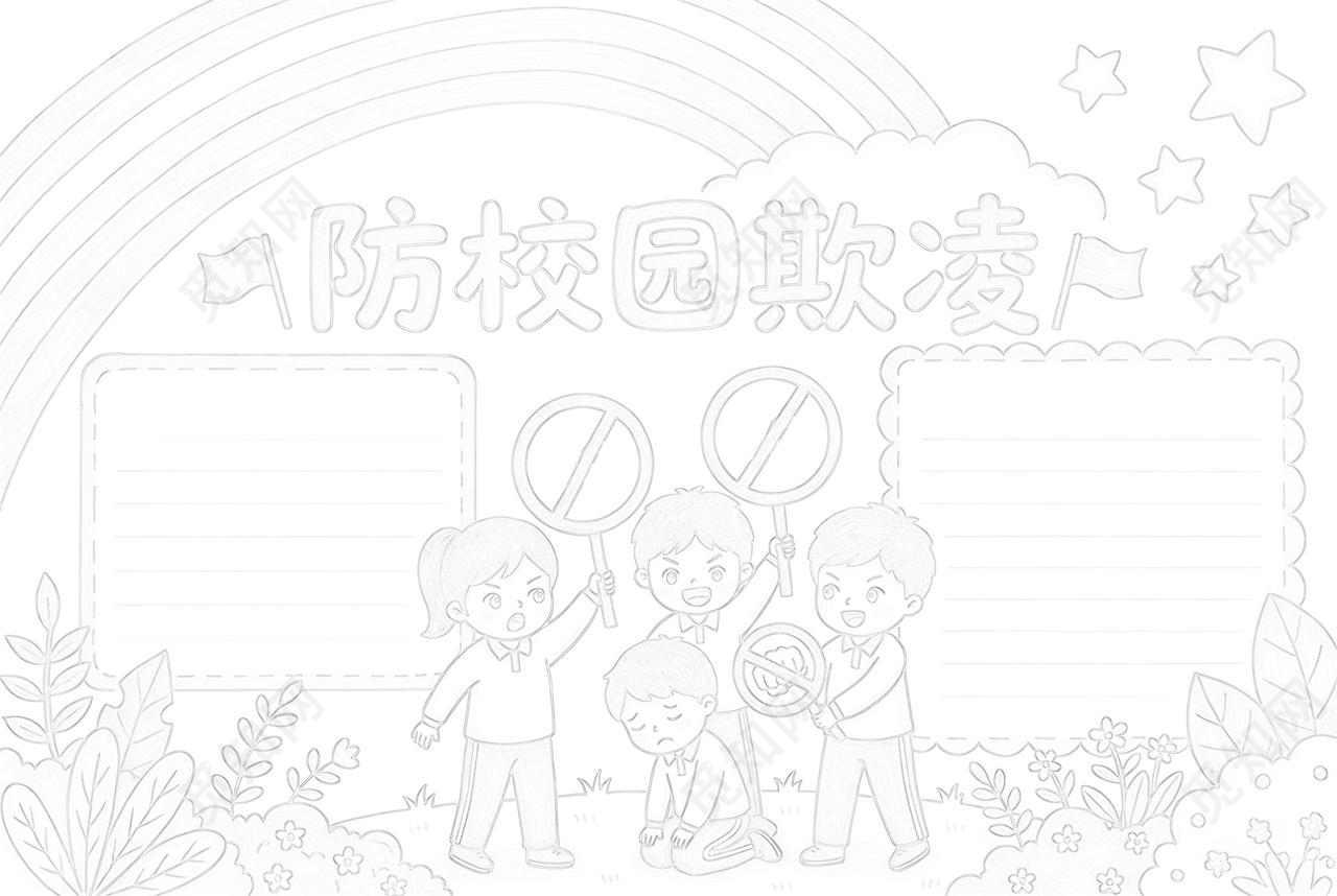 彩色卡通手绘防校园欺凌小报手抄报小学生手抄报