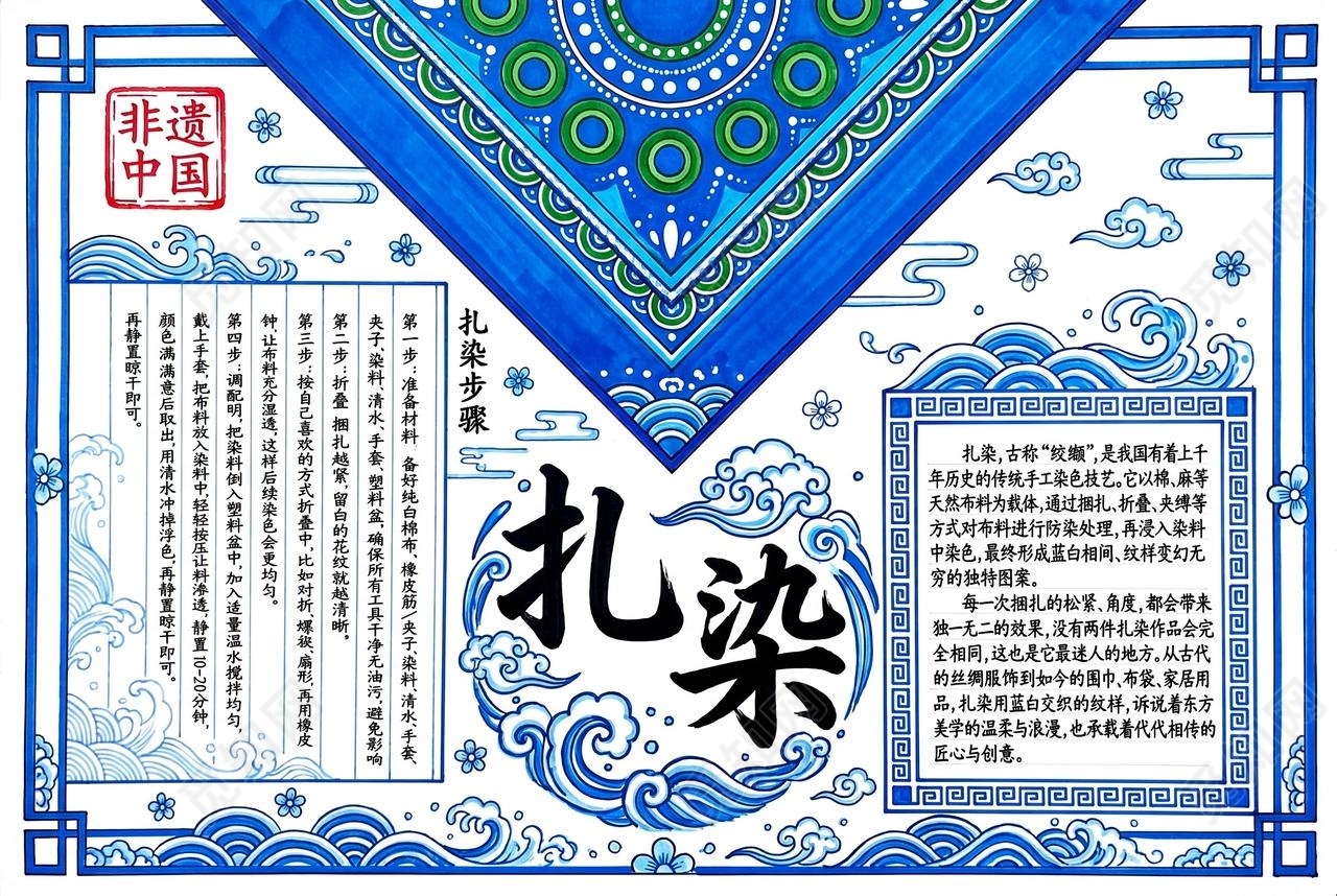 彩色卡通手绘扎染小报手抄报小学生手抄报