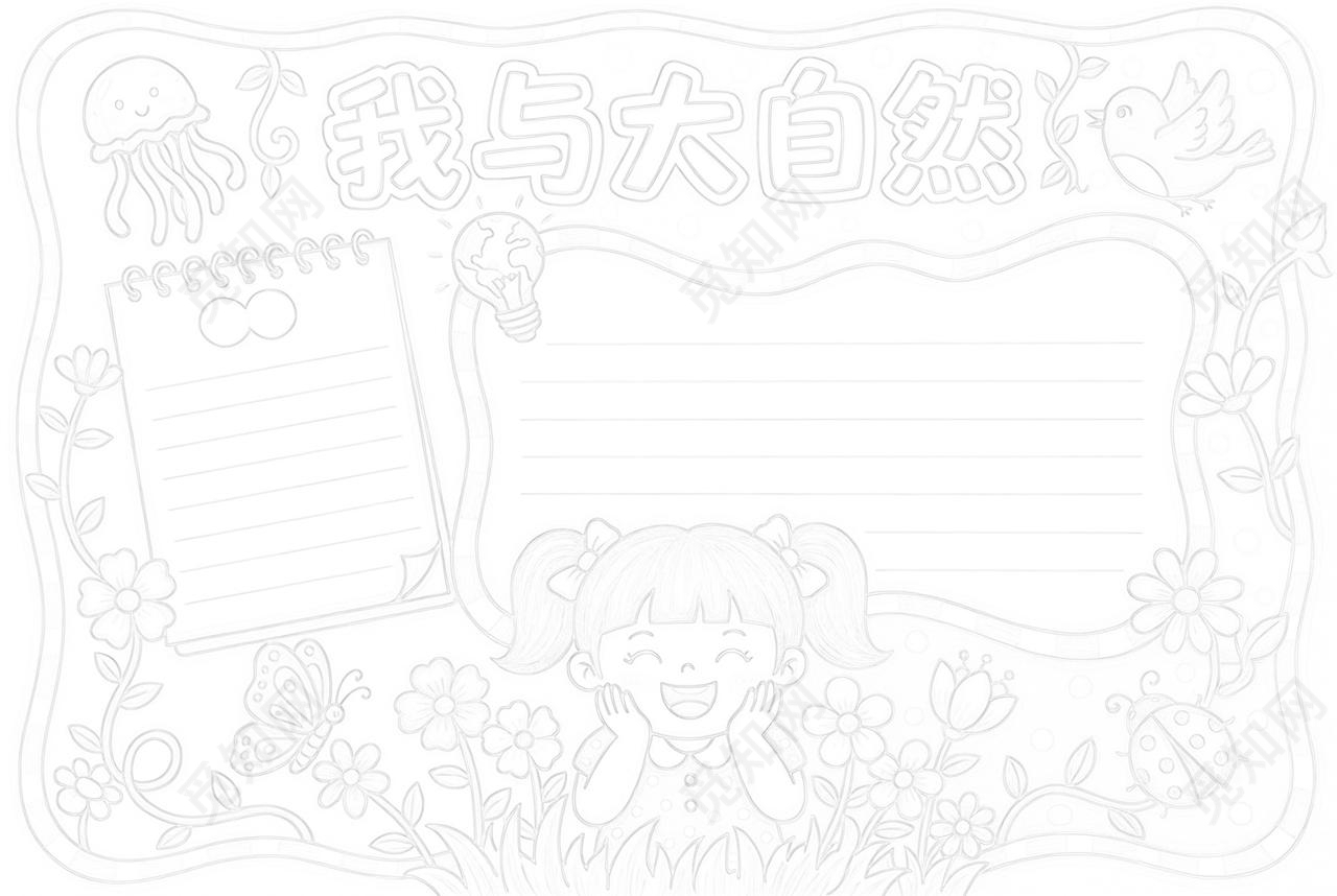 彩色卡通手绘我与大自然小报手抄报小学生手抄报