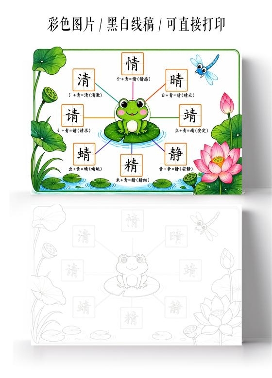彩色卡通手绘识字小报手抄报小学生手抄报