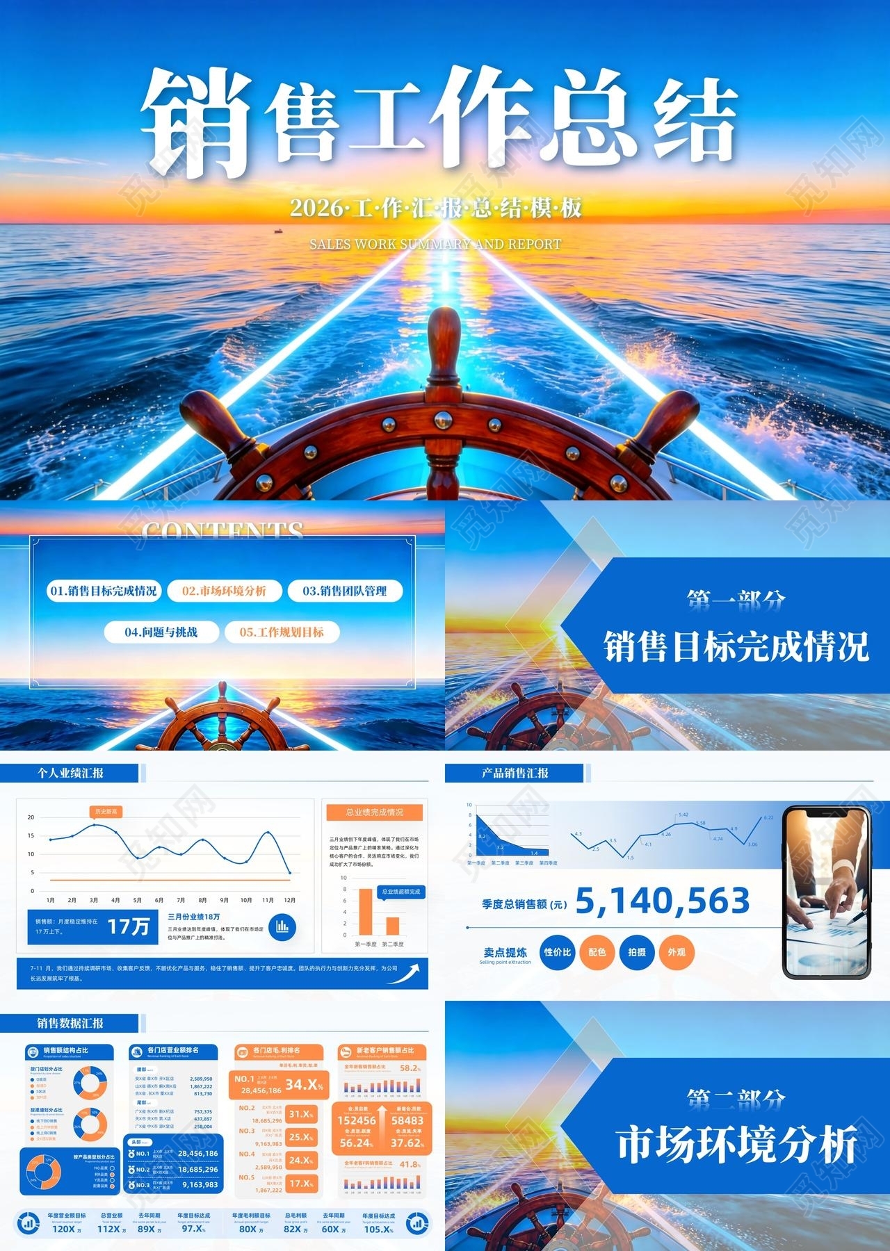 蓝色简约实拍销售工作总结汇报PPT模板宣传PPT动态PPT