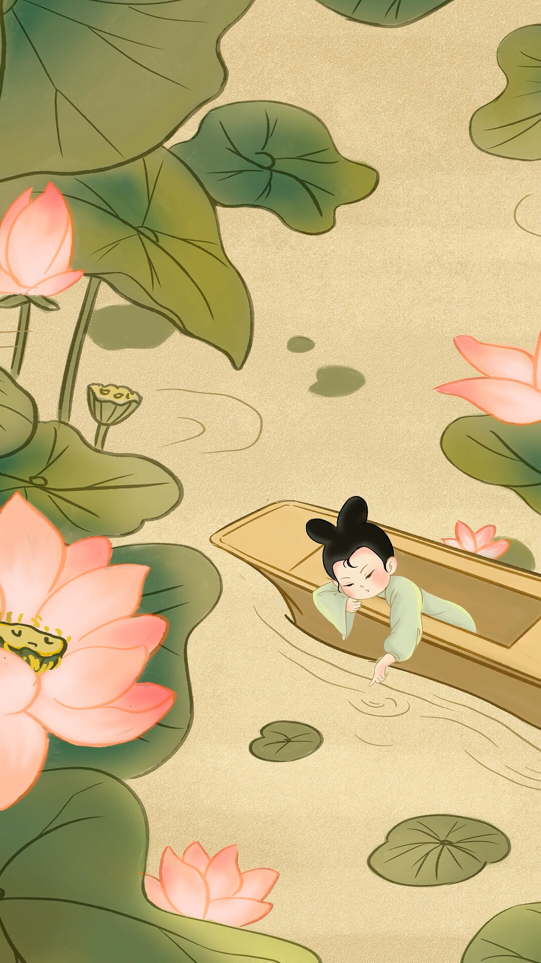 4K简约夏日荷花小船中国风水墨背景古风大暑小暑夏天夏天大暑夏天大暑小暑竖版背景[mp4+gif]