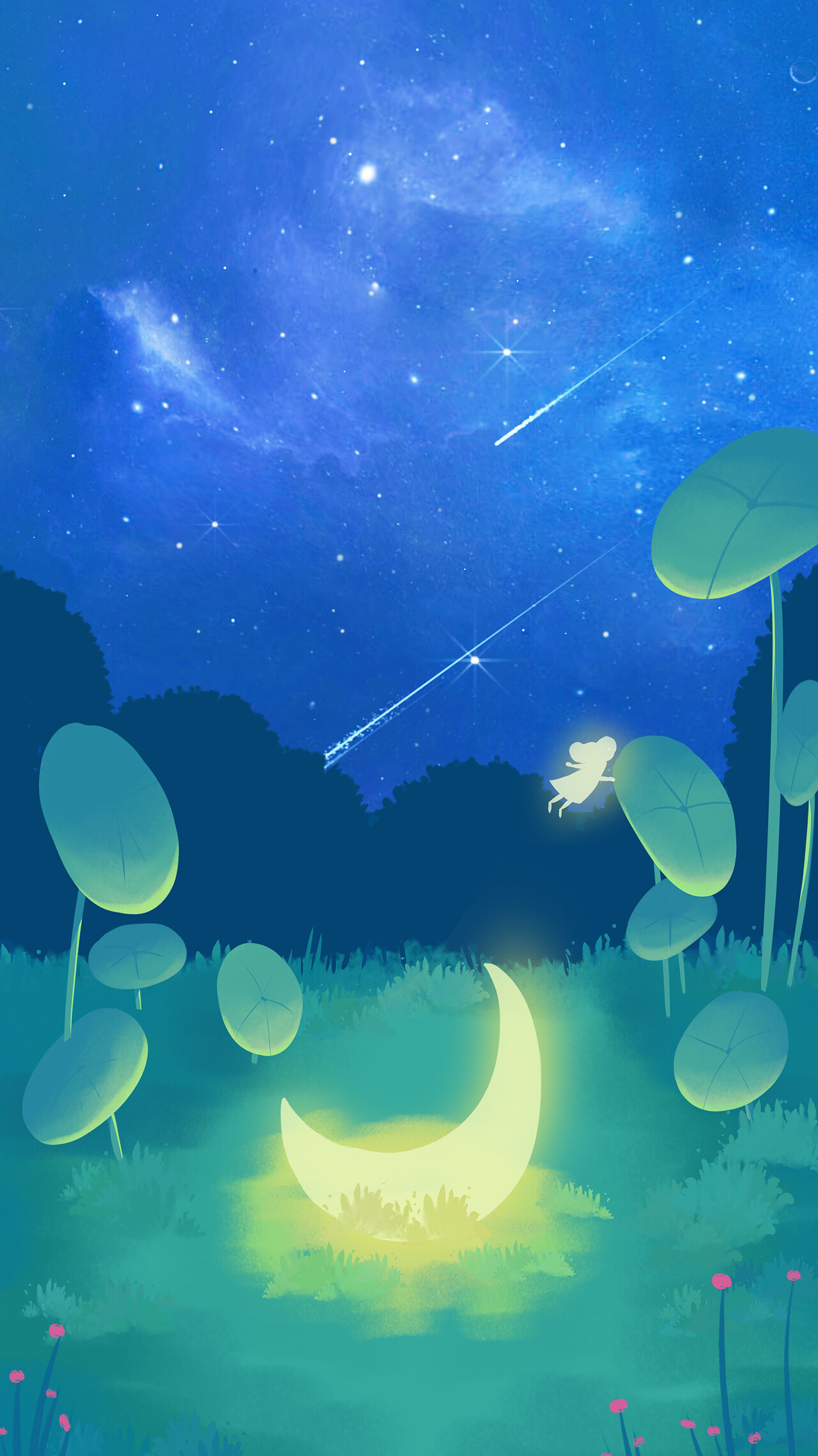 夏天夜晚唯美风景插画唯美夏天夏日立夏夏季夜晚插画视频夏天大暑小暑竖版背景[mp4+gif]