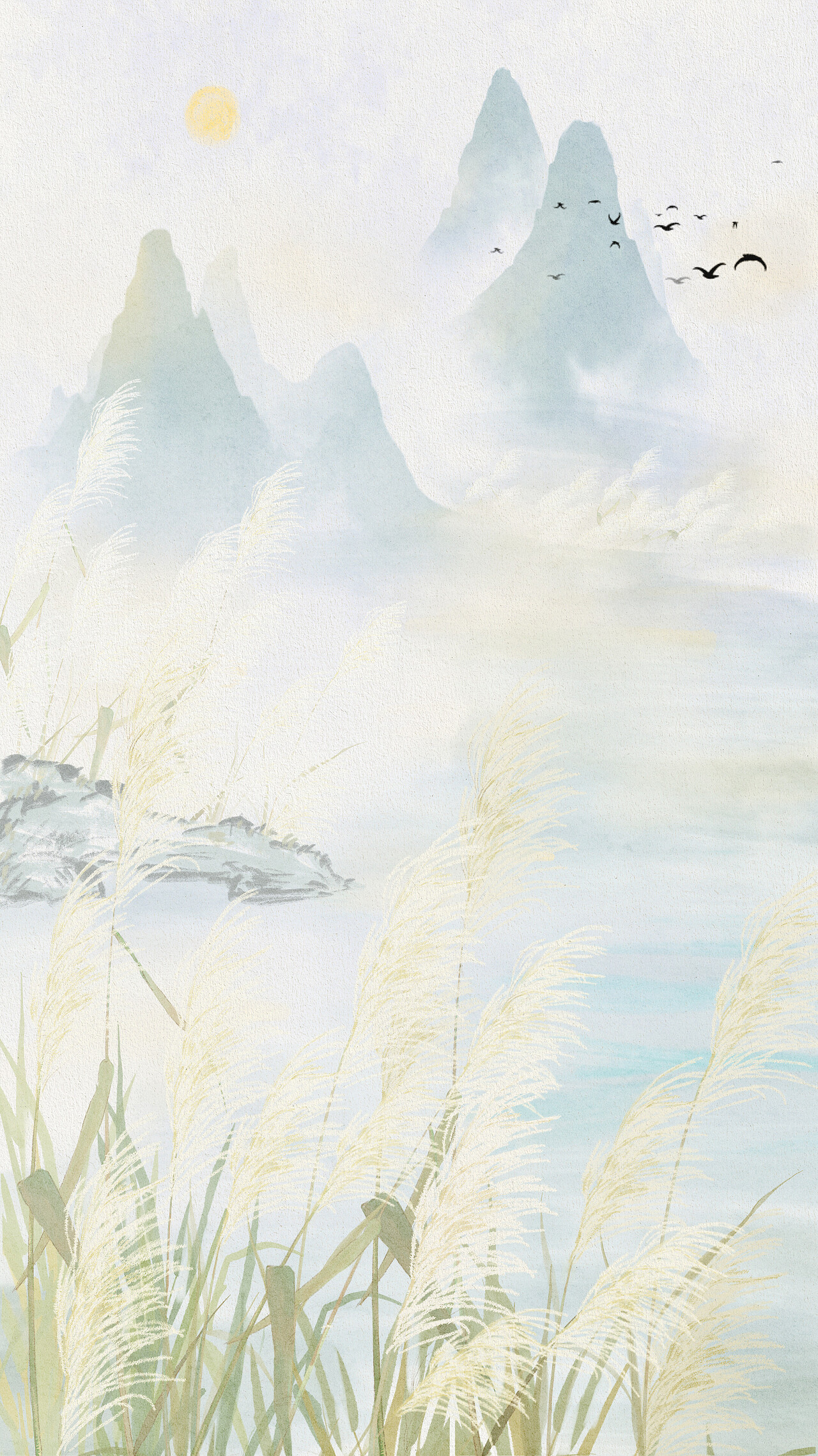 古风白露插画古风十二节气白露插画水彩白露插画水彩插画芦苇秋分竖版插画背景[mp4+gif]