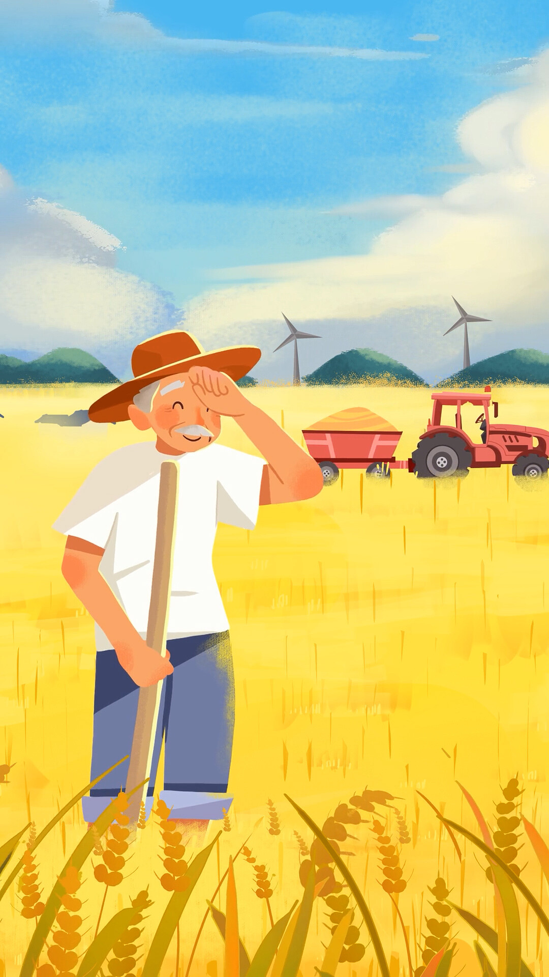 4K丰收节插画竖版背景秋收农民庄稼丰收节竖版背景[mp4+gif]