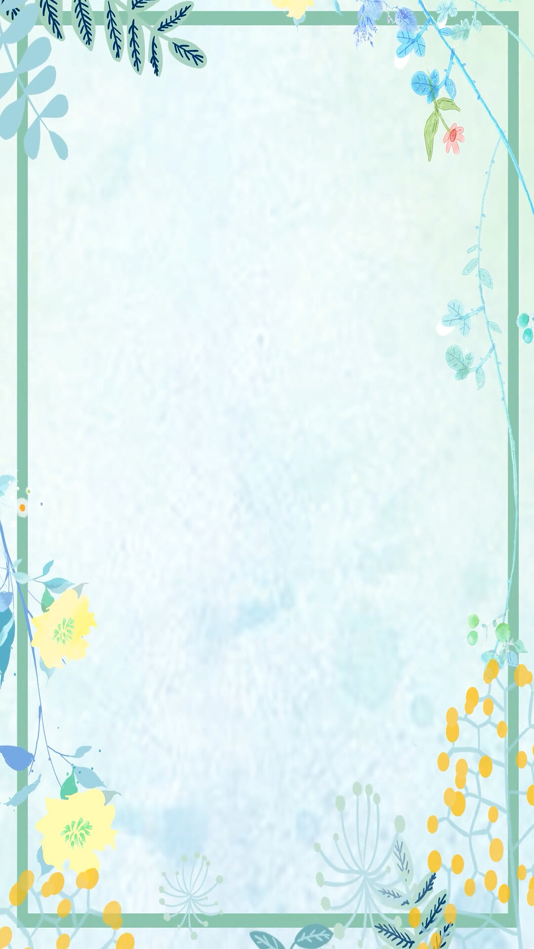 4K唯美淡蓝花枝信纸竖版背景花朵插画边框信纸竖版背景[mp4+gif]