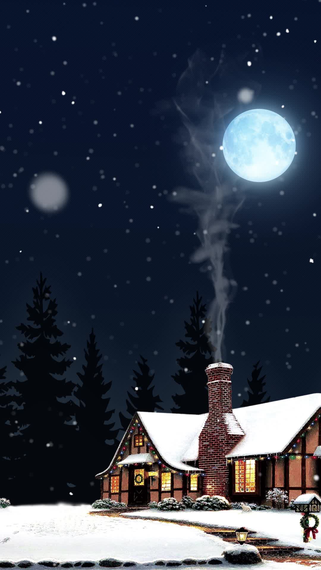 竖屏夜晚小屋晚安视频背景直播背景