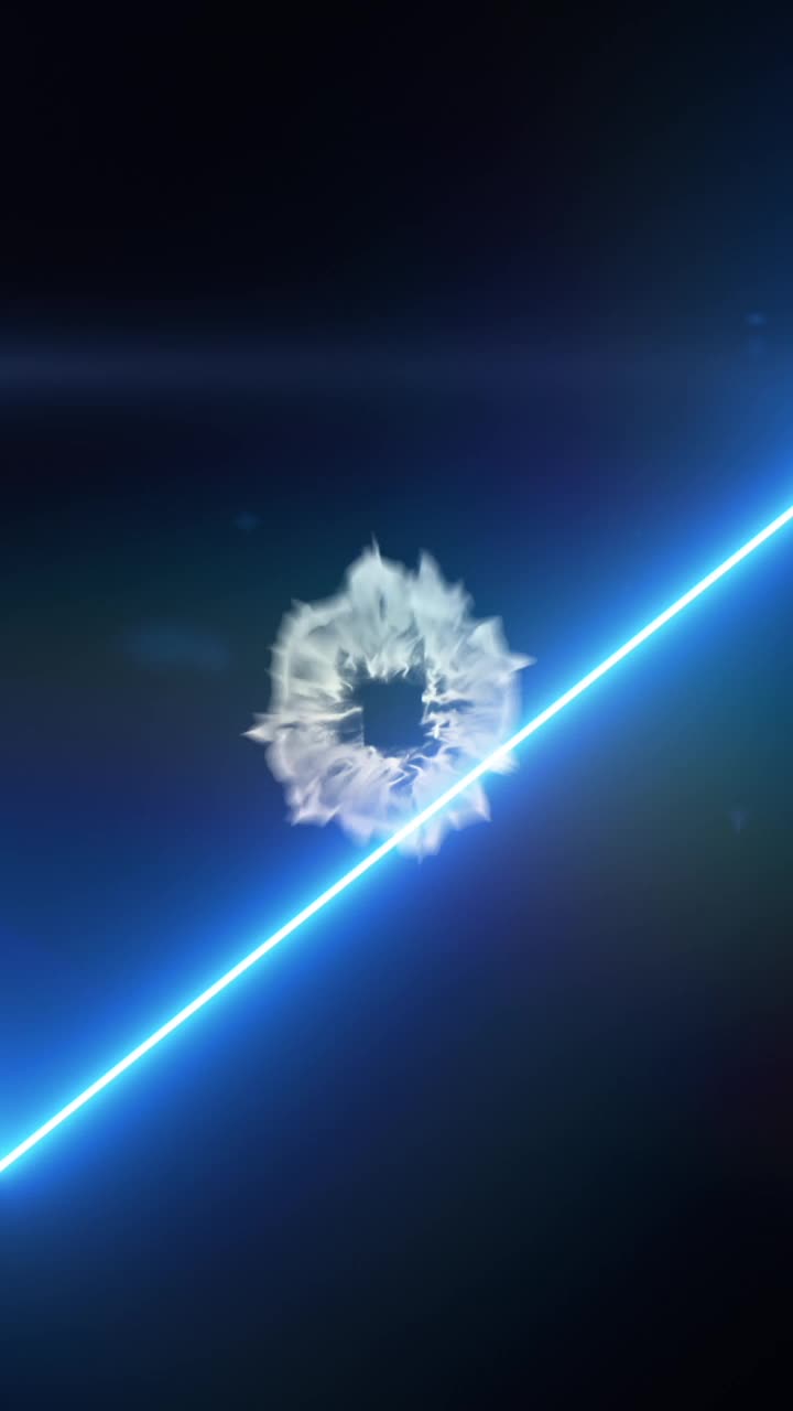 垂直视频动画的抽象背景与军刀效果霓虹灯线。电子科技灯。蓝色激光束