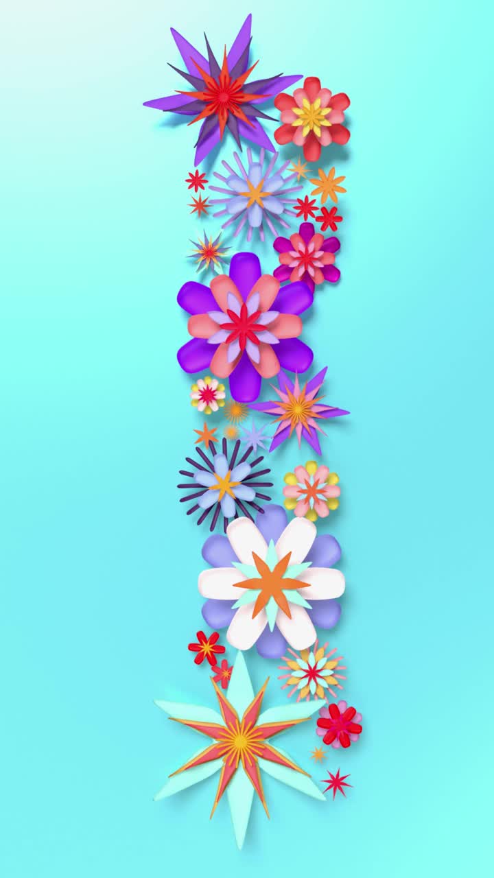 垂直彩色花卉庆祝三八国际妇女节情人节和爱情动画4K分辨率