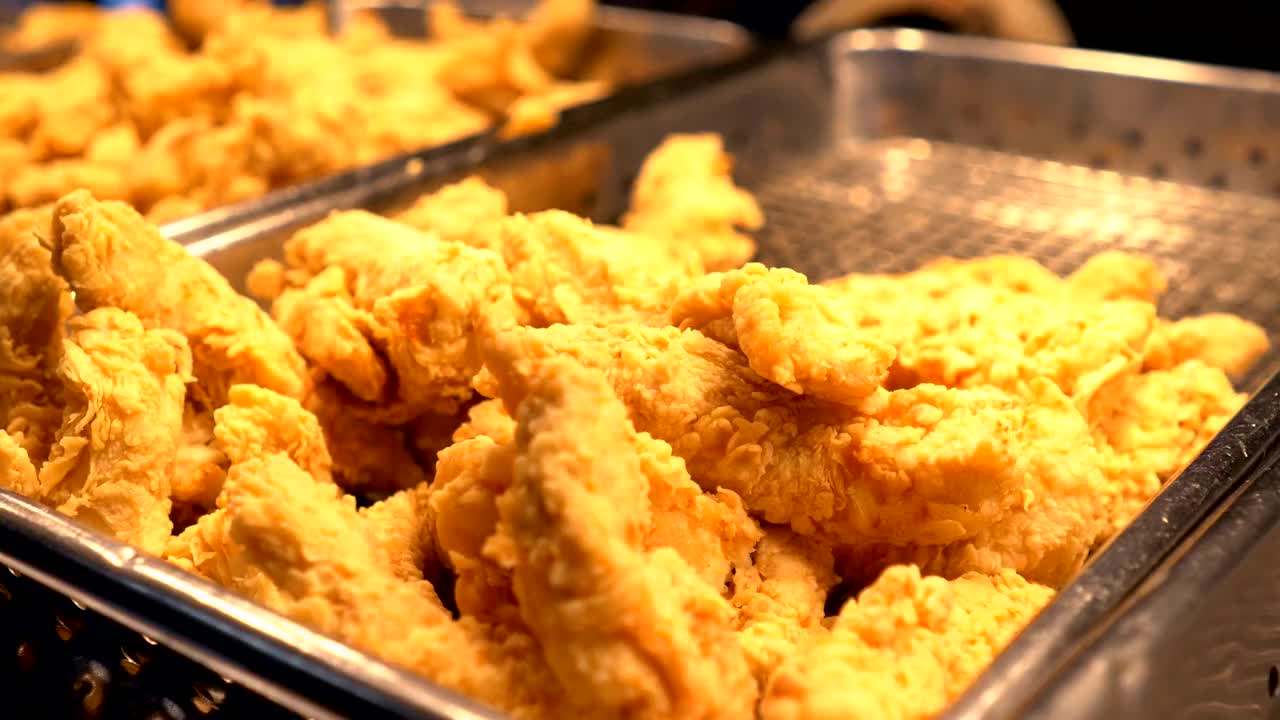 烤盘上的美味炸鸡条