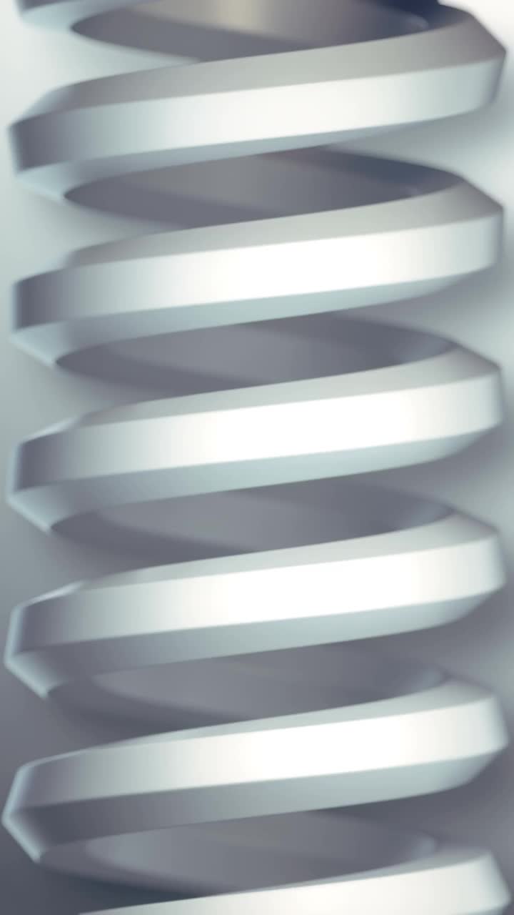 白色扭曲的春天。现代造型用于装饰设计。抽象艺术背景。3d渲染数字无缝循环动画高清