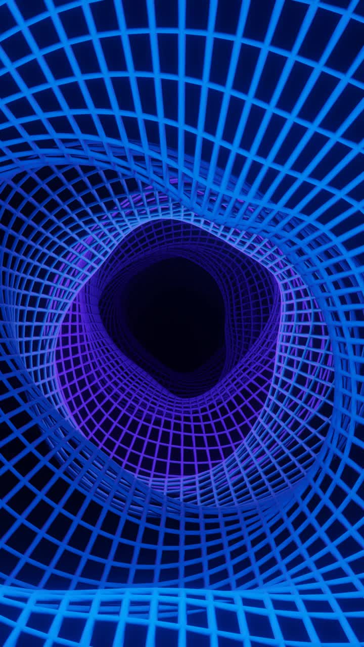 垂直视频蓝色和紫色线框网格隧道循环动画背景