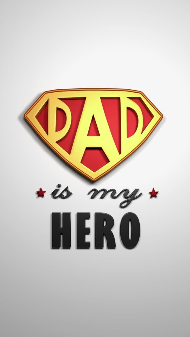 垂直超级英雄爸爸标志与英雄标题在白色背景在4K分辨率