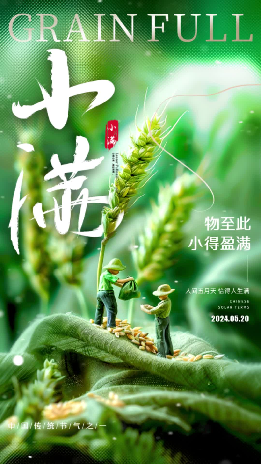 4k绿色微缩摄影风格小满小满手机宣传海报小满宣传视频海报ae模板AE模板