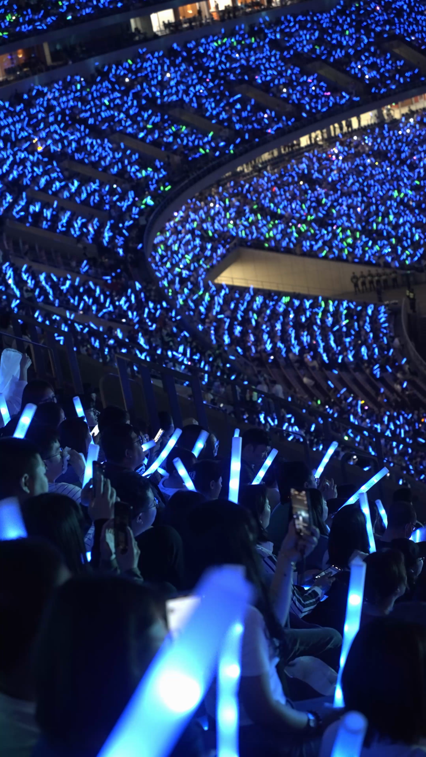 实拍大型演唱会观众挥舞荧光棒竖屏