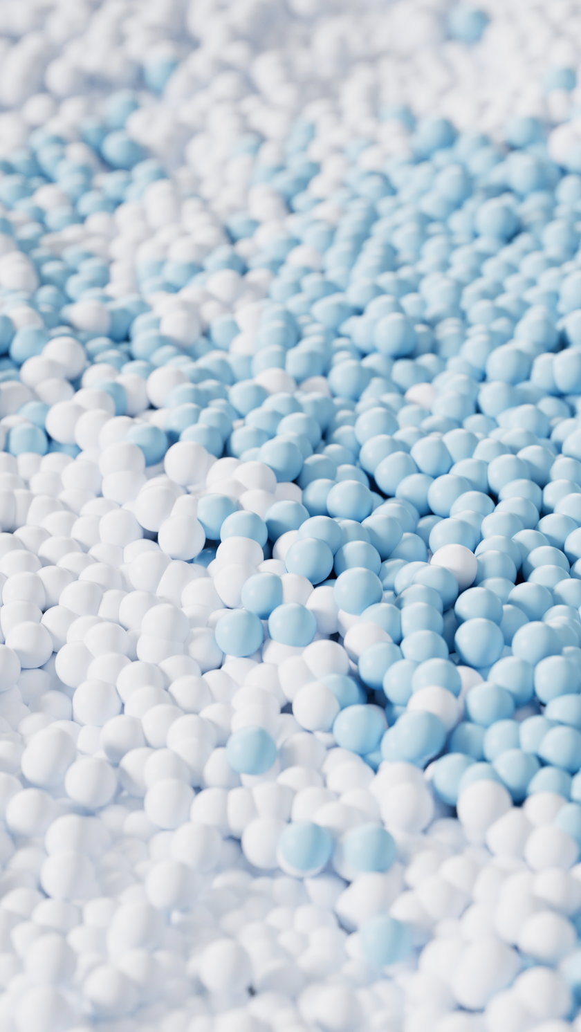 散落流动的蓝色颗粒球体3D渲染颗粒球体