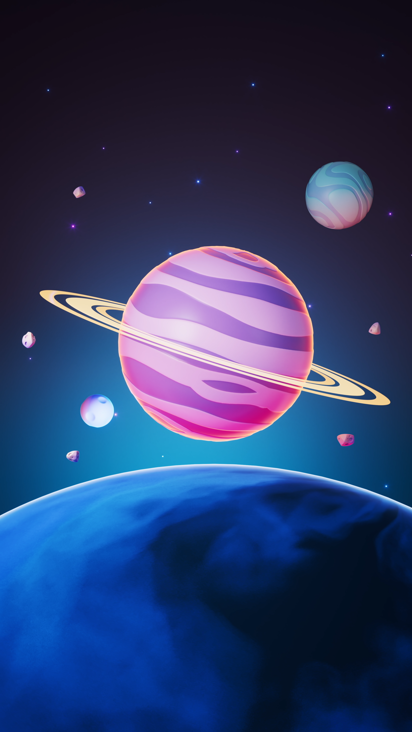 卡通风格星球与外太空3D渲染