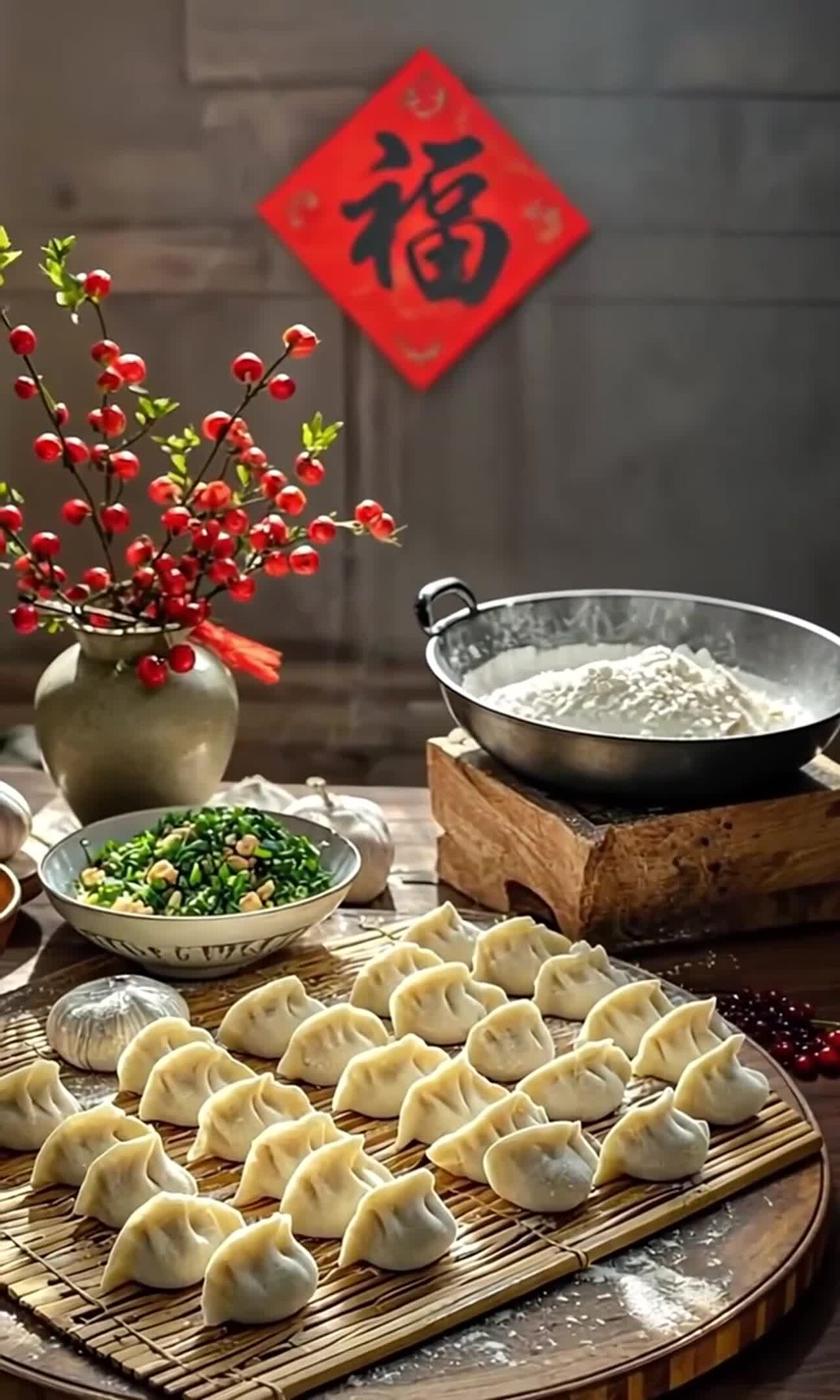 冬至春节 过年包饺子 窗外下雪集锦