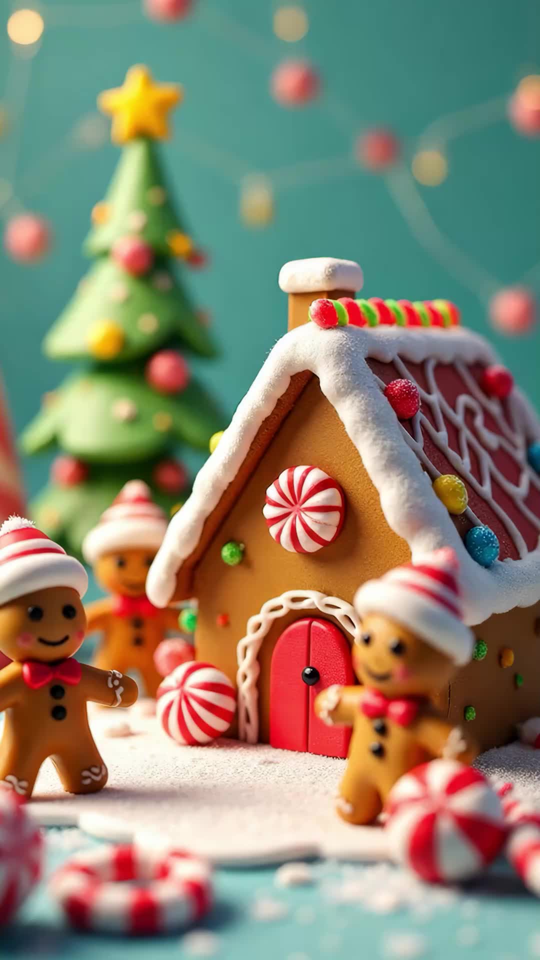 3D卡通圣诞节姜饼屋与姜饼人