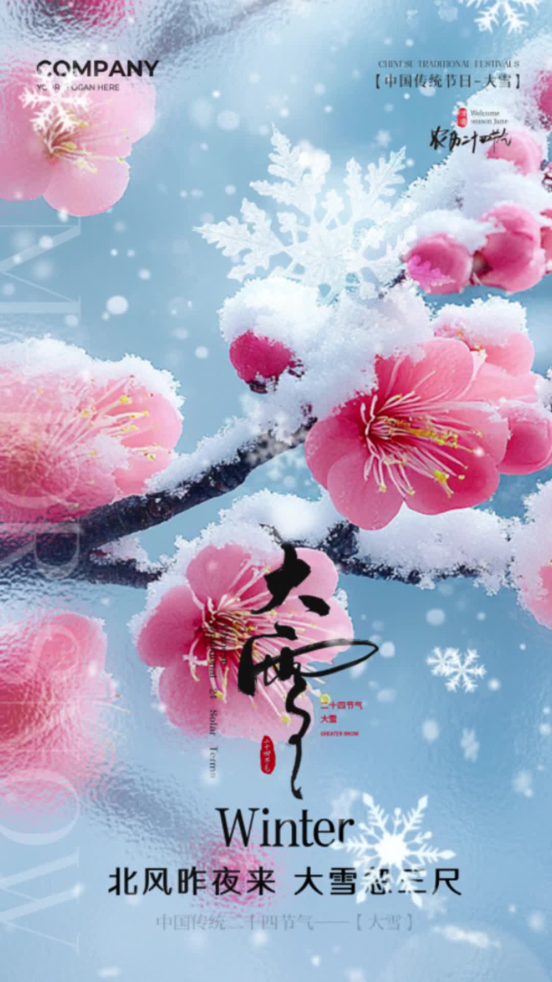 4k冬天雪景二十四节气大雪节气手机宣传海报大雪视频海报ae模板AE模板