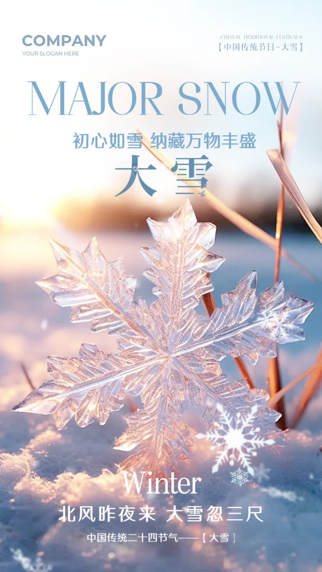 4卡实拍风冬天雪景二十四节气大雪节气视频海报ae模板AE模板