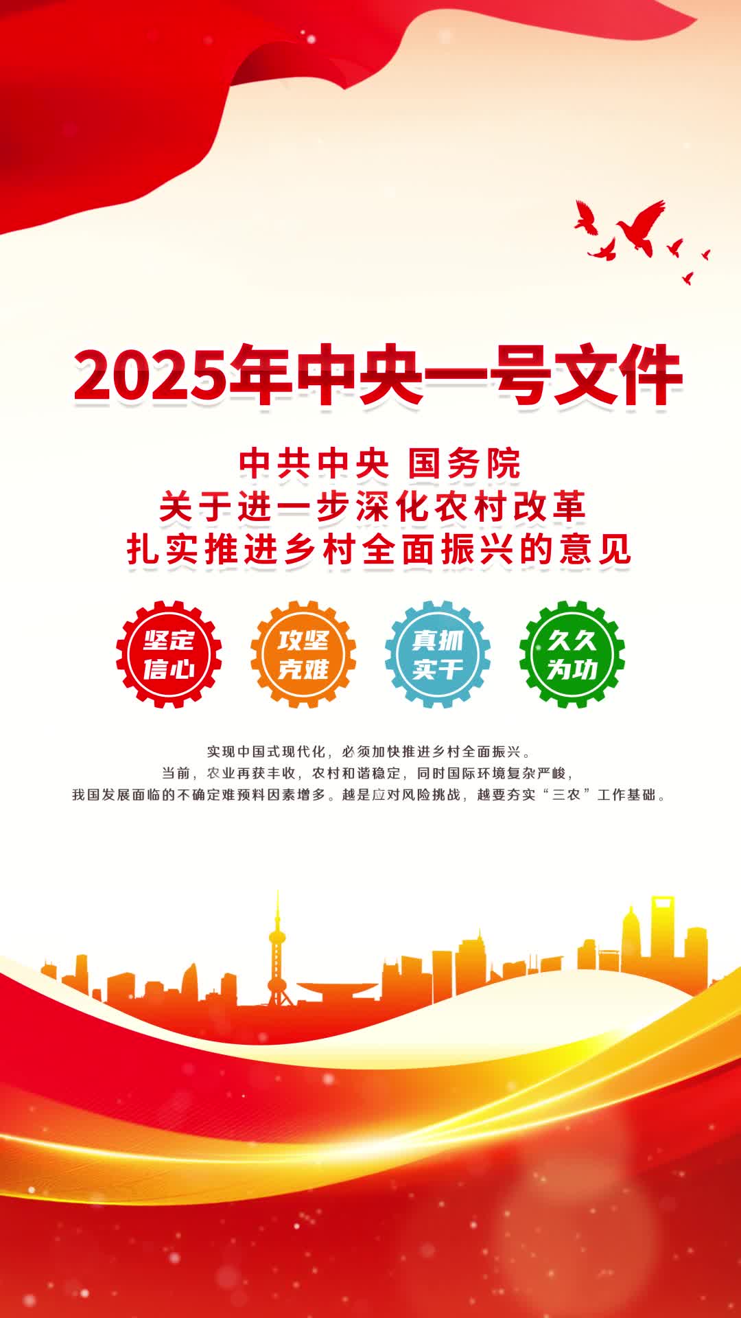 4k简单大气红色党建2025年中央一号文件精神宣传视频海报ae模板AE模板