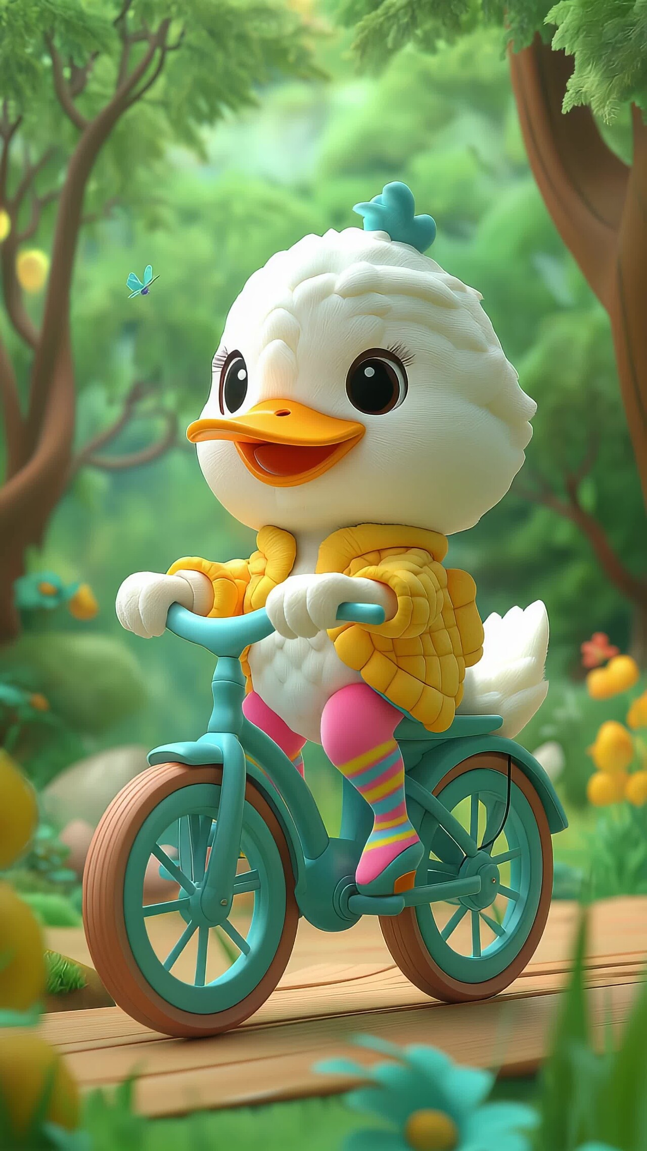 竖屏可爱鸭子踩单车