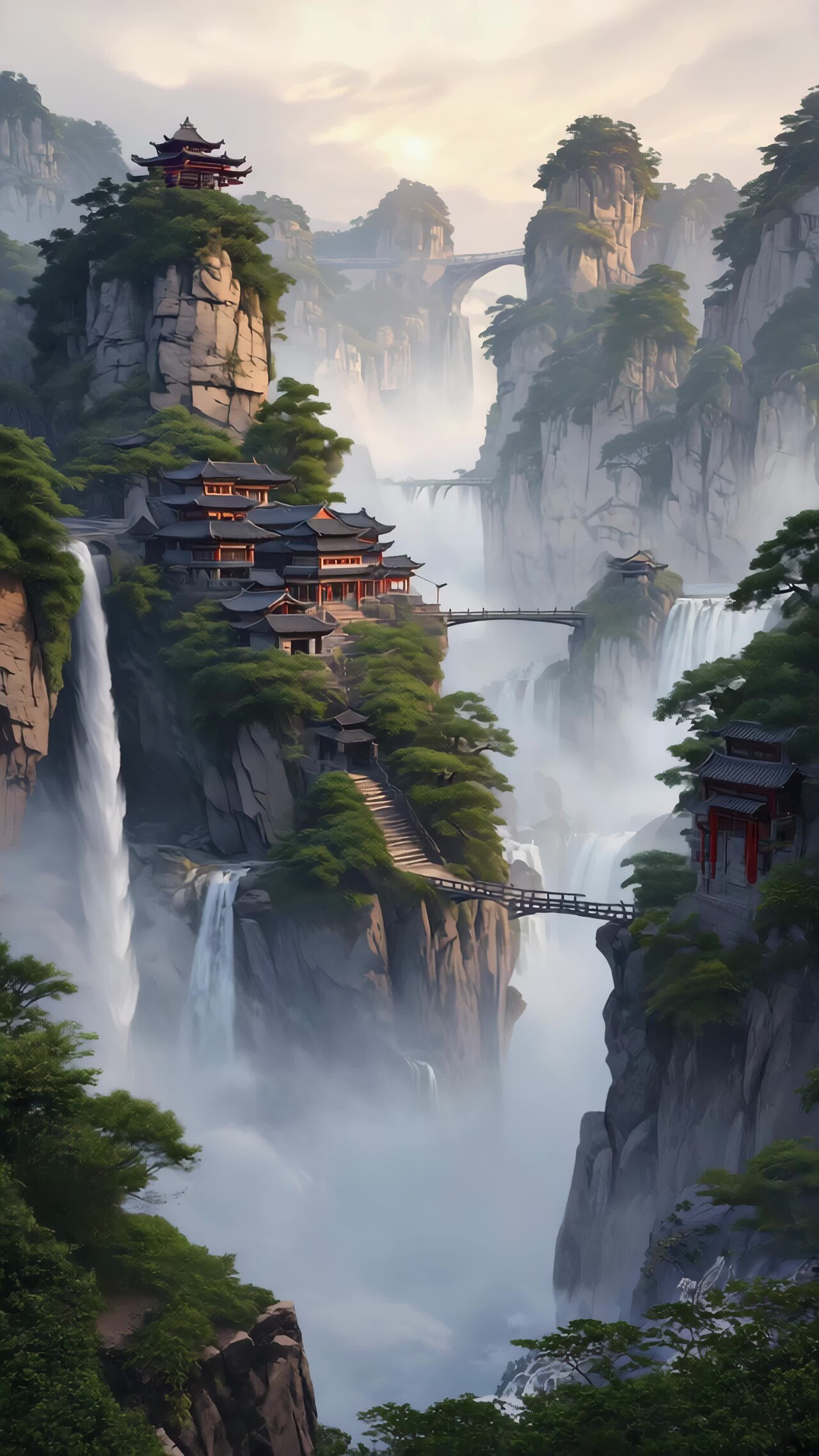 竖版视频古风山水楼阁意境景观