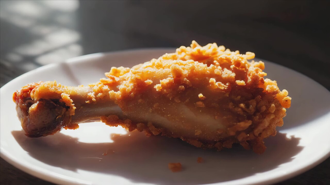 盘中美味炸鸡腿特写