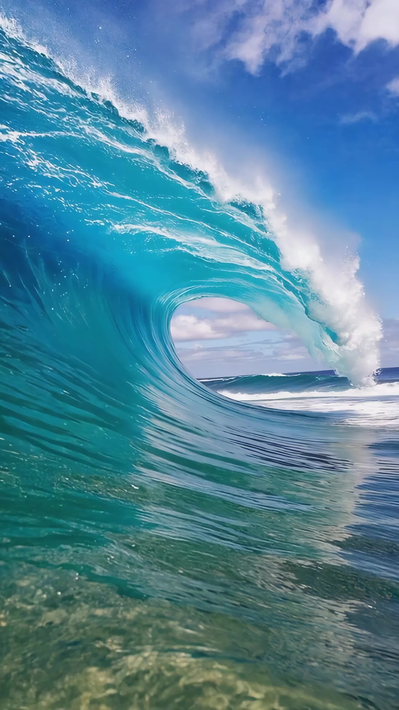 竖版视频蓝色大海波浪特写