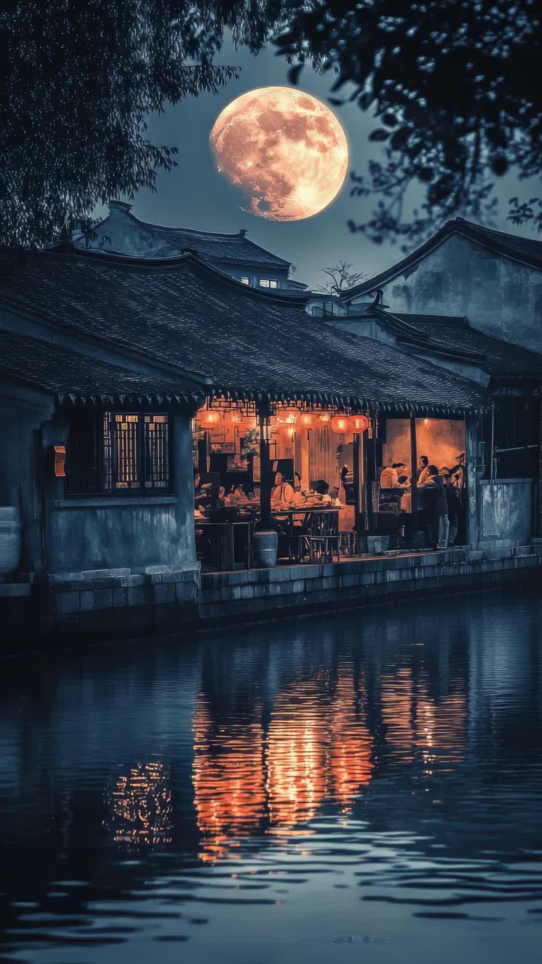 江南水乡月夜古建筑景观