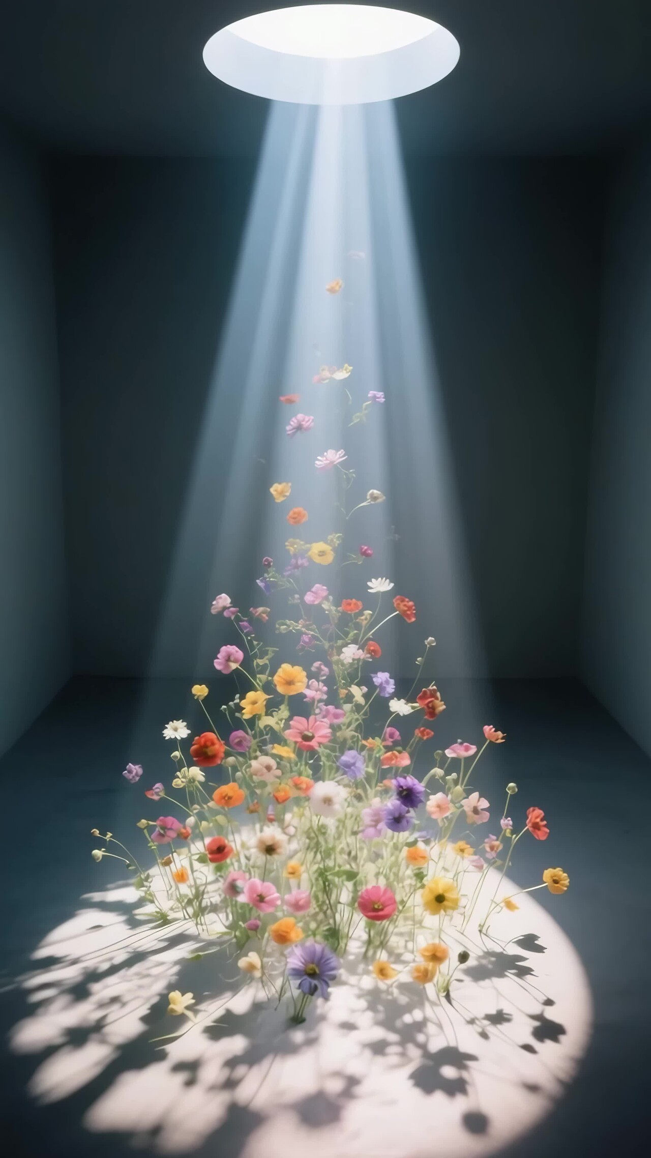 室内光线照射多彩花卉竖版视频