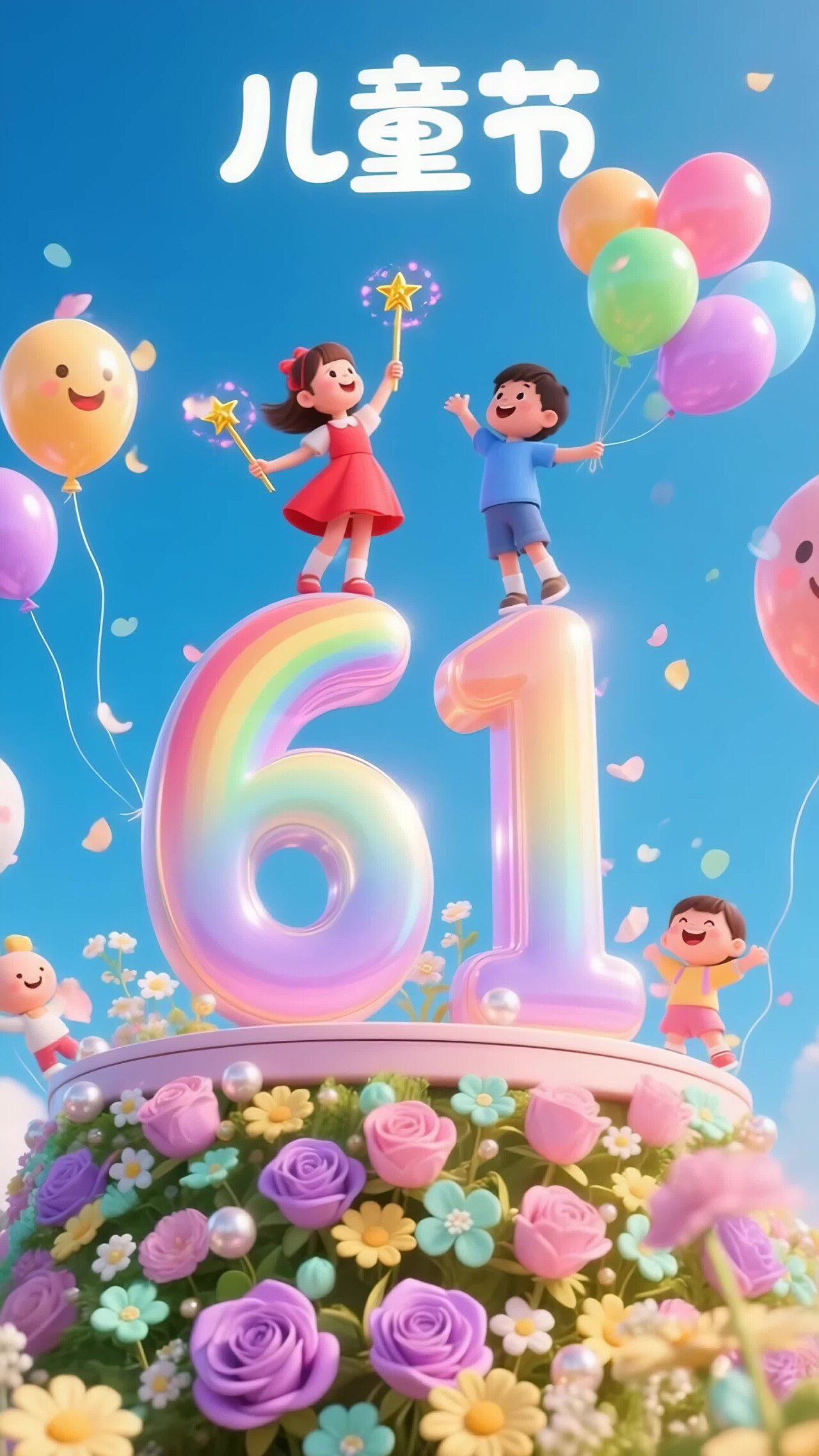 儿童节卡通儿童与61数字场景竖版视频