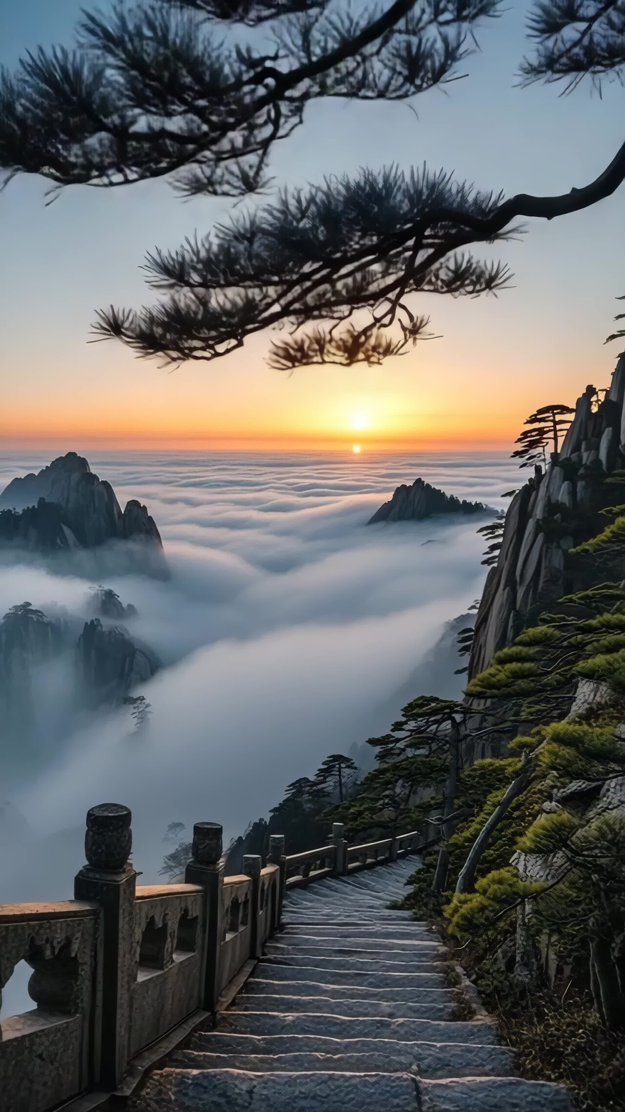 黄山日出云海风景竖版视频