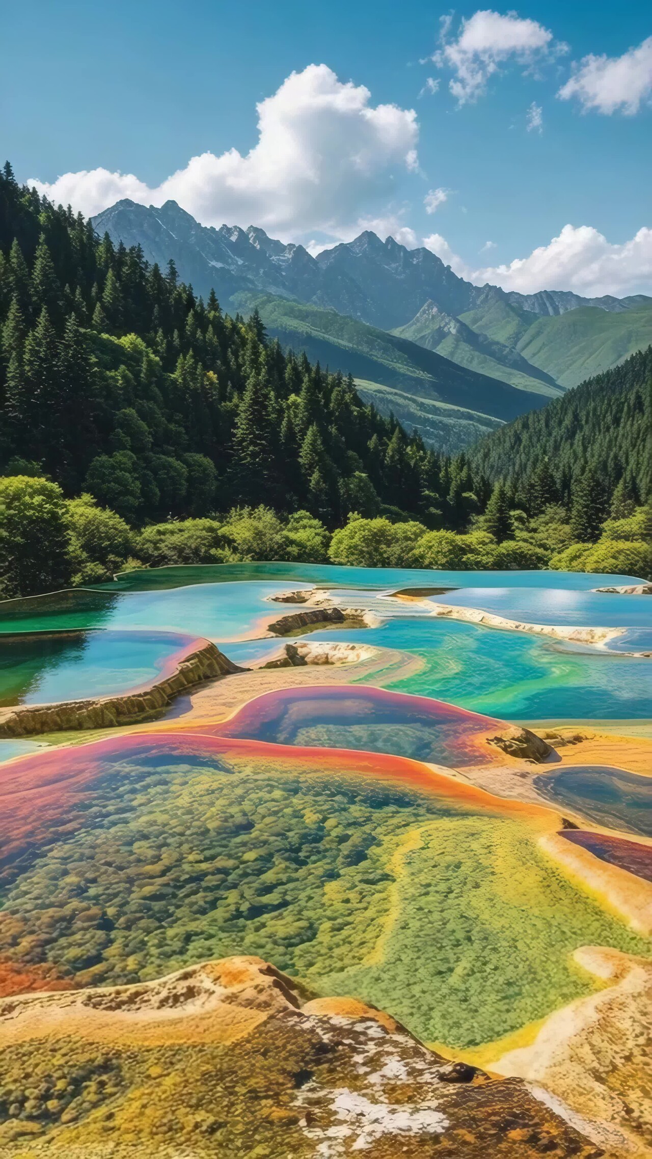 山间五彩湖泊自然风光竖版视频