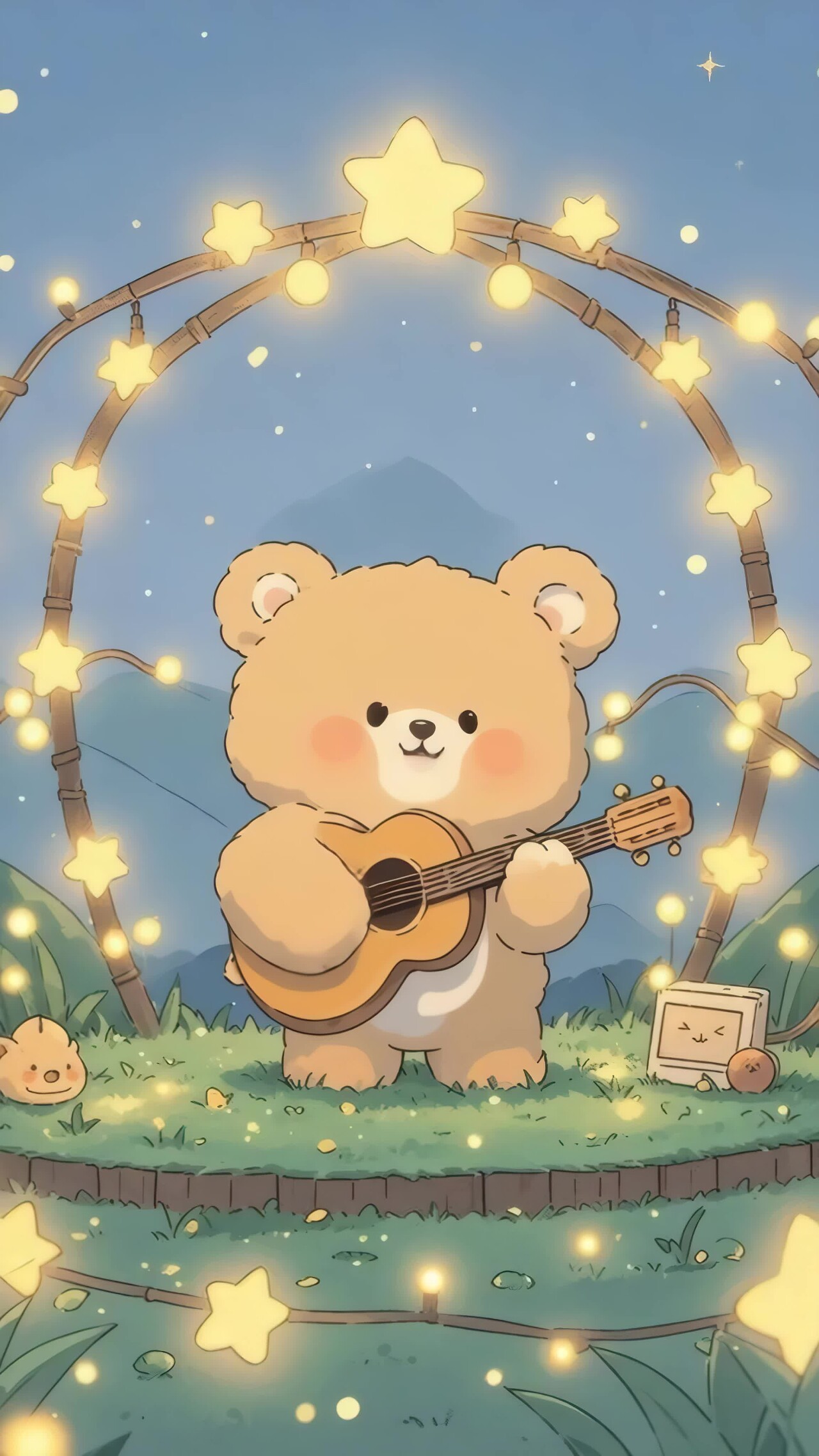 小熊弹吉他卡通场景竖版视频