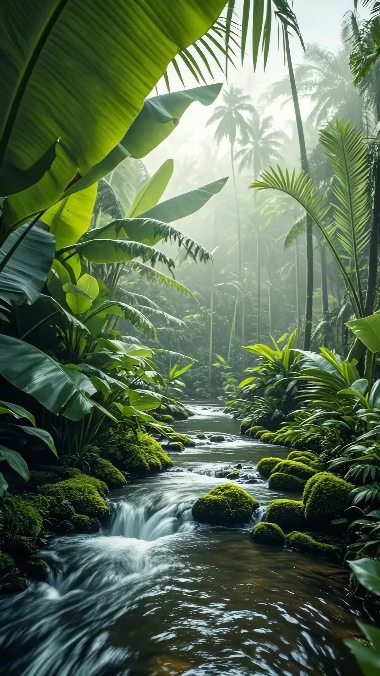 热带雨林中的溪流景观竖版视频