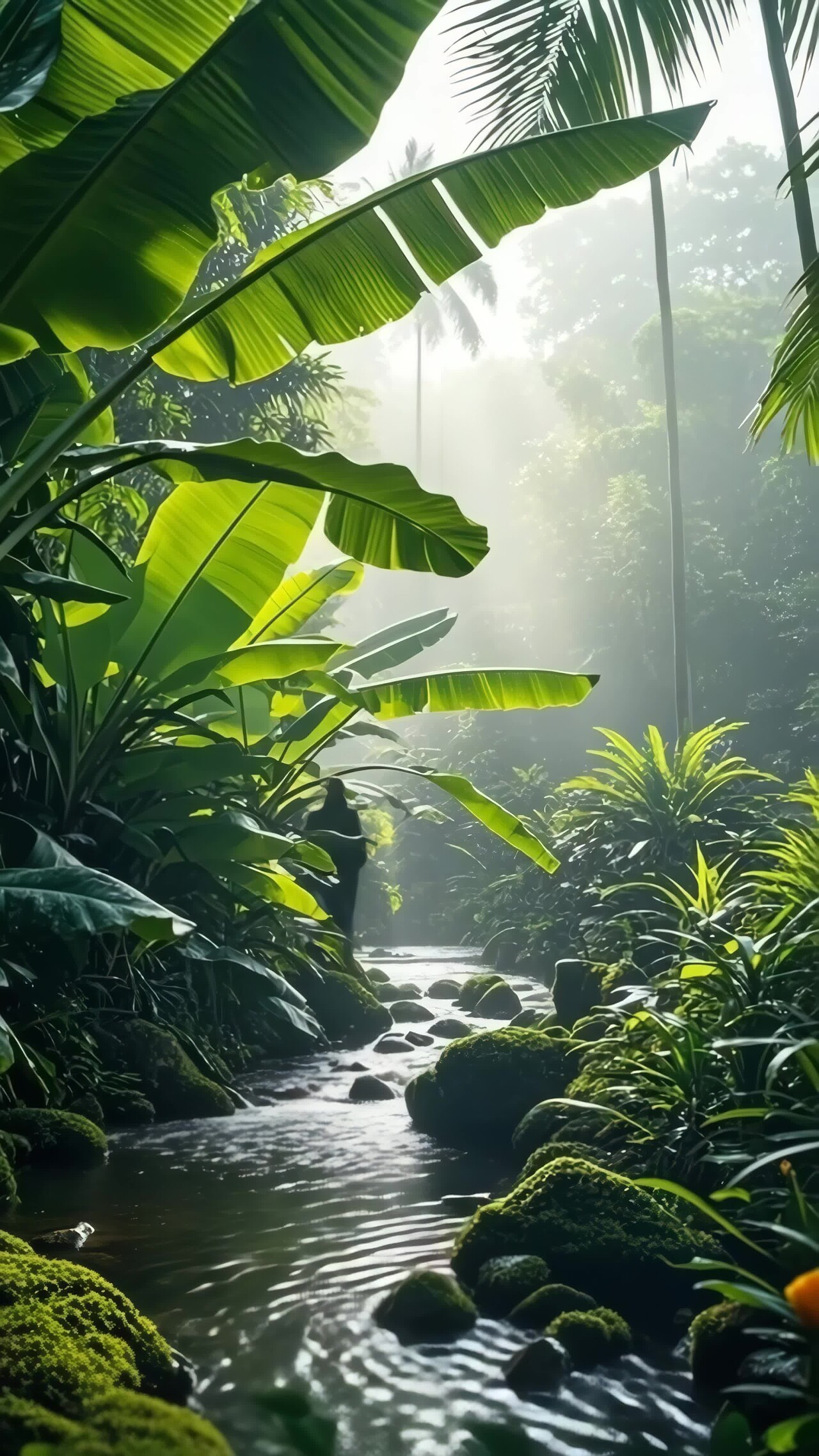 热带雨林中的溪流景观竖版视频