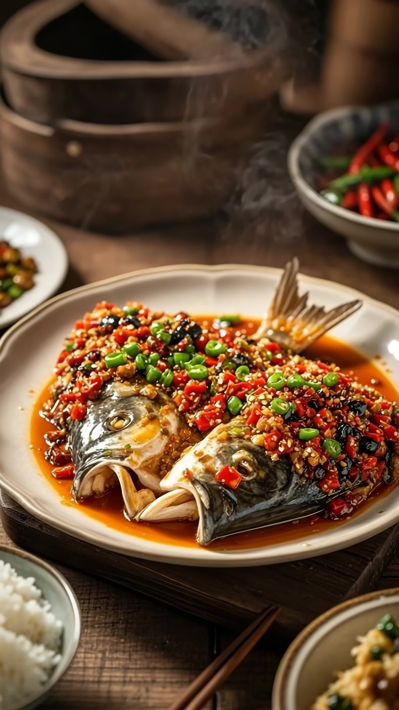 剁椒鱼头美食特写竖版视频