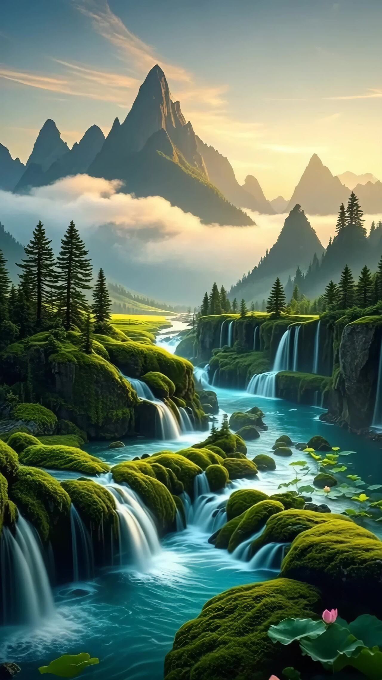 山水间的唯美自然景观竖版视频