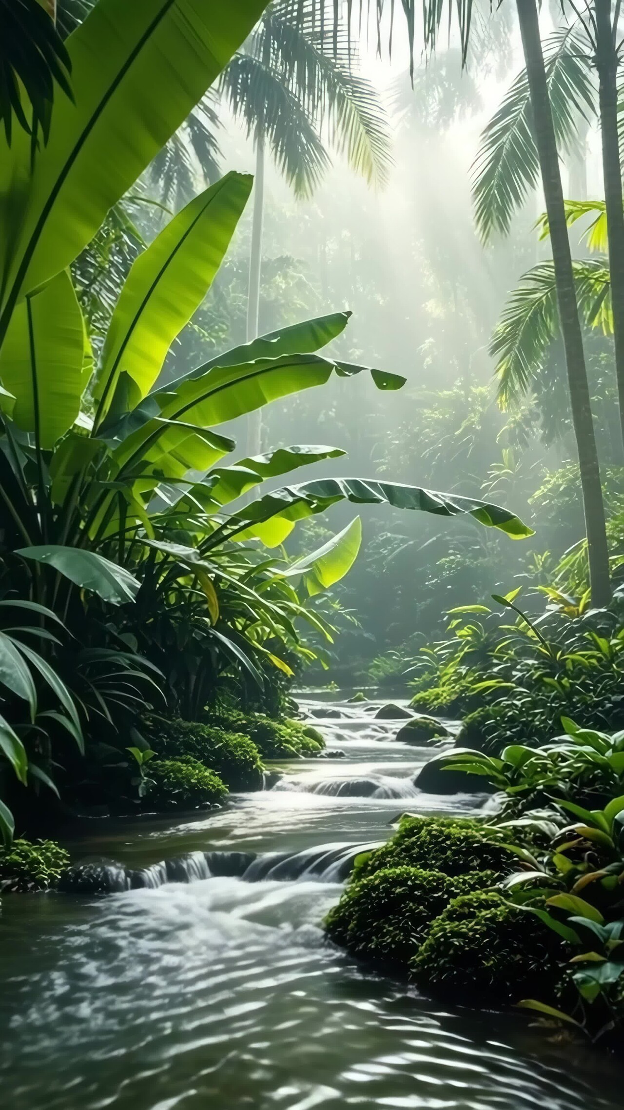 热带雨林溪流自然风光竖版视频