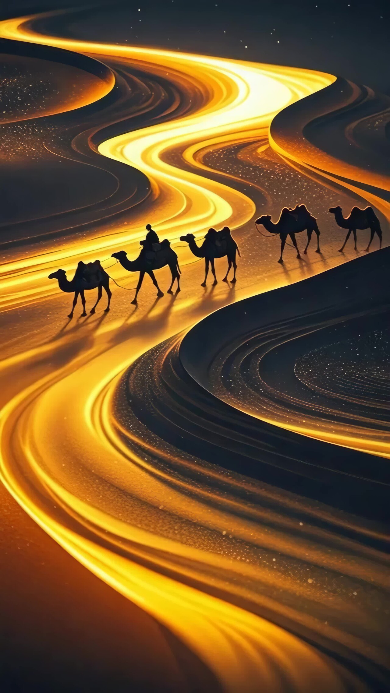 沙漠骆驼队行进景观竖版视频