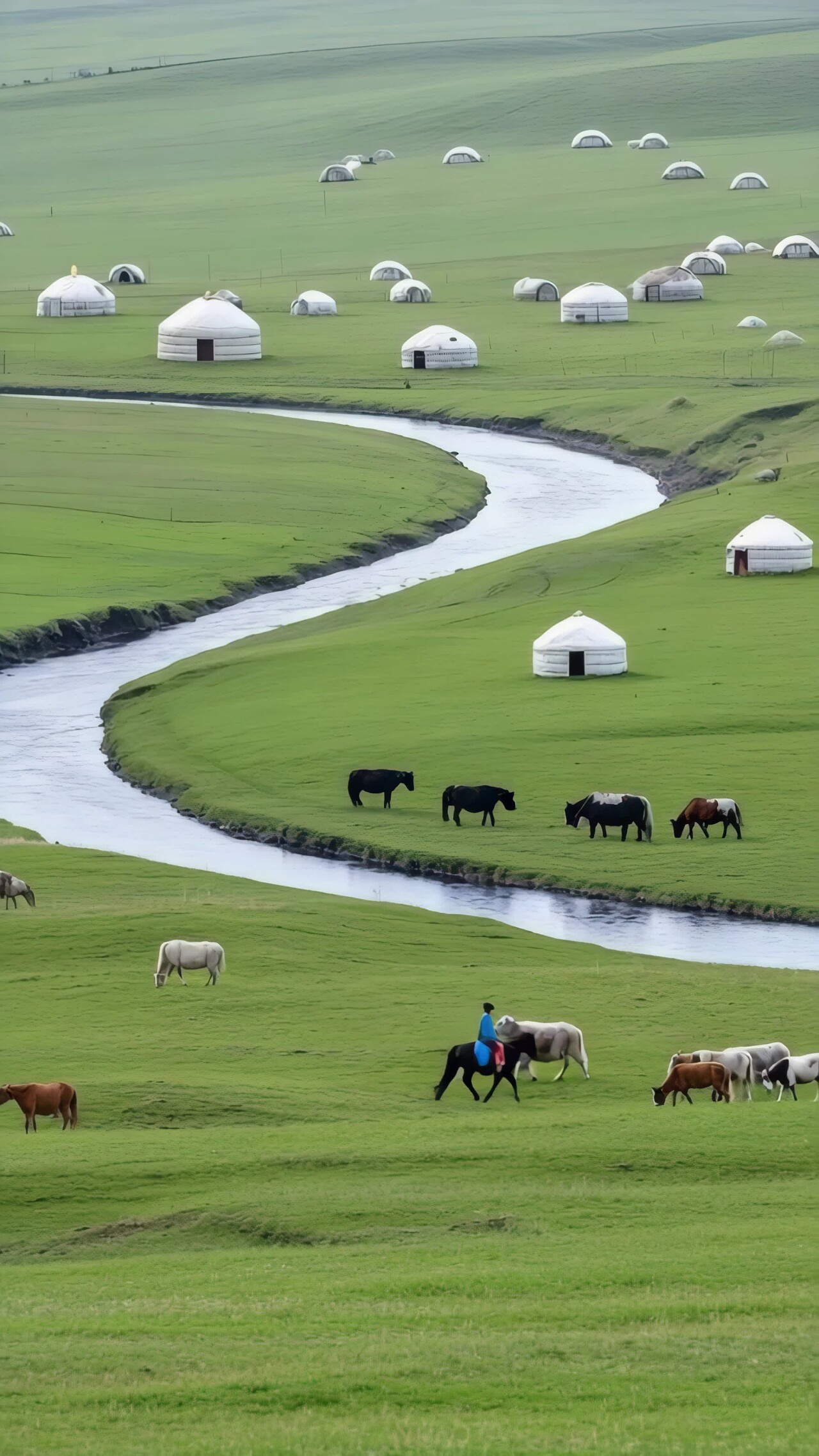 内蒙古草原牧人骑马牧群景象竖版视频