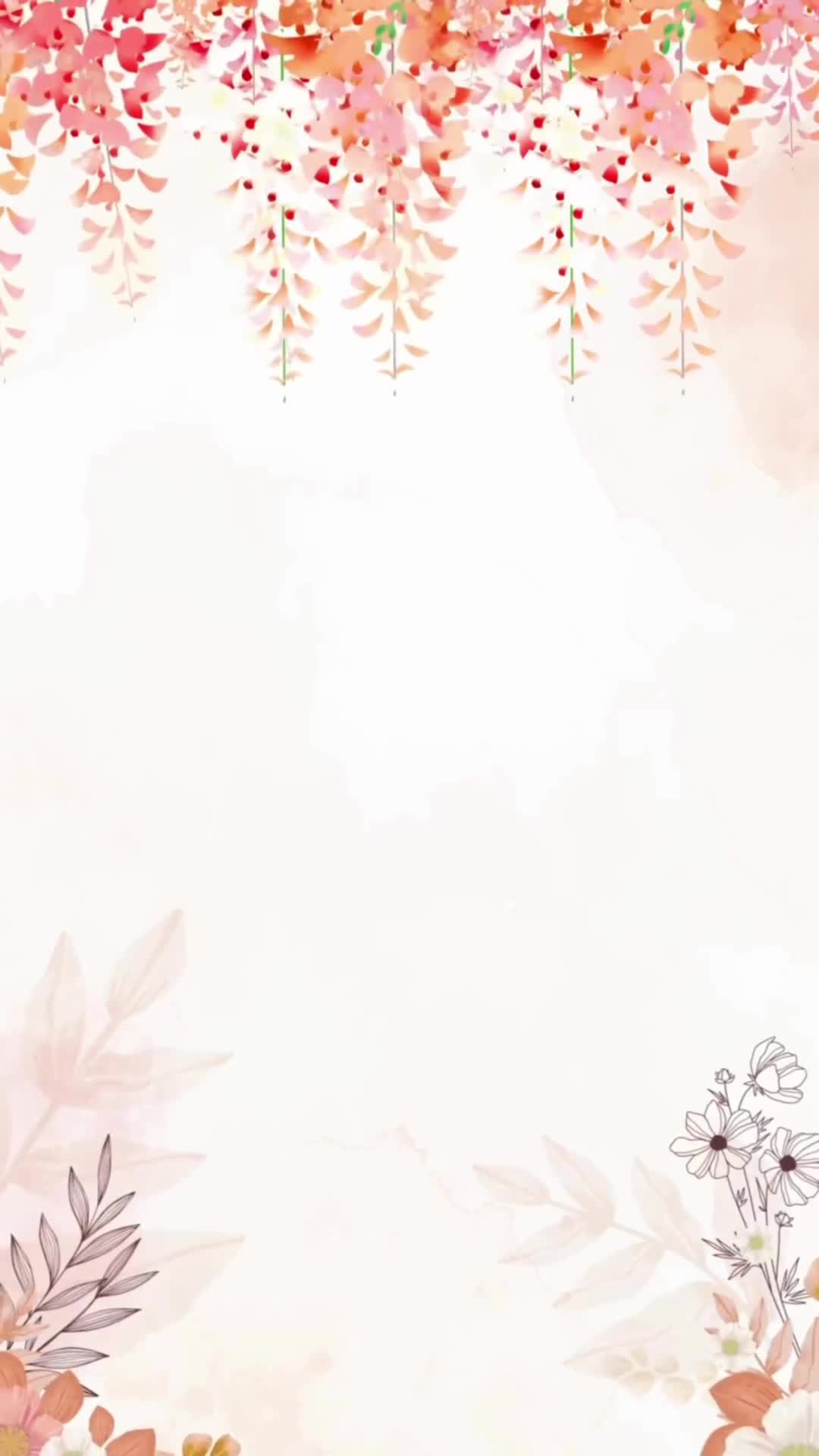 古风水彩紫藤花卉竖屏婚礼邀请函背景