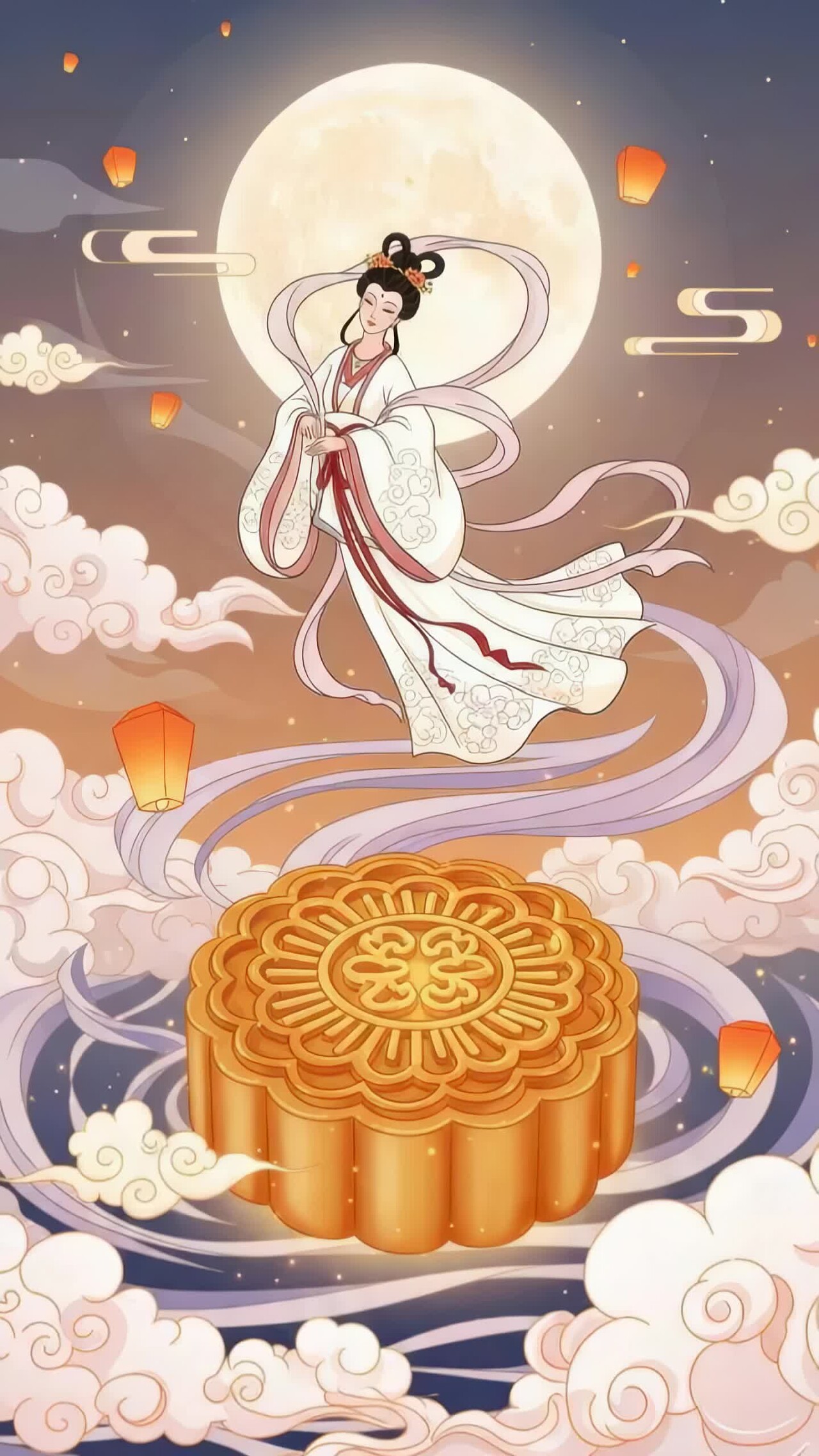 嫦娥与月饼中秋元素竖屏动画