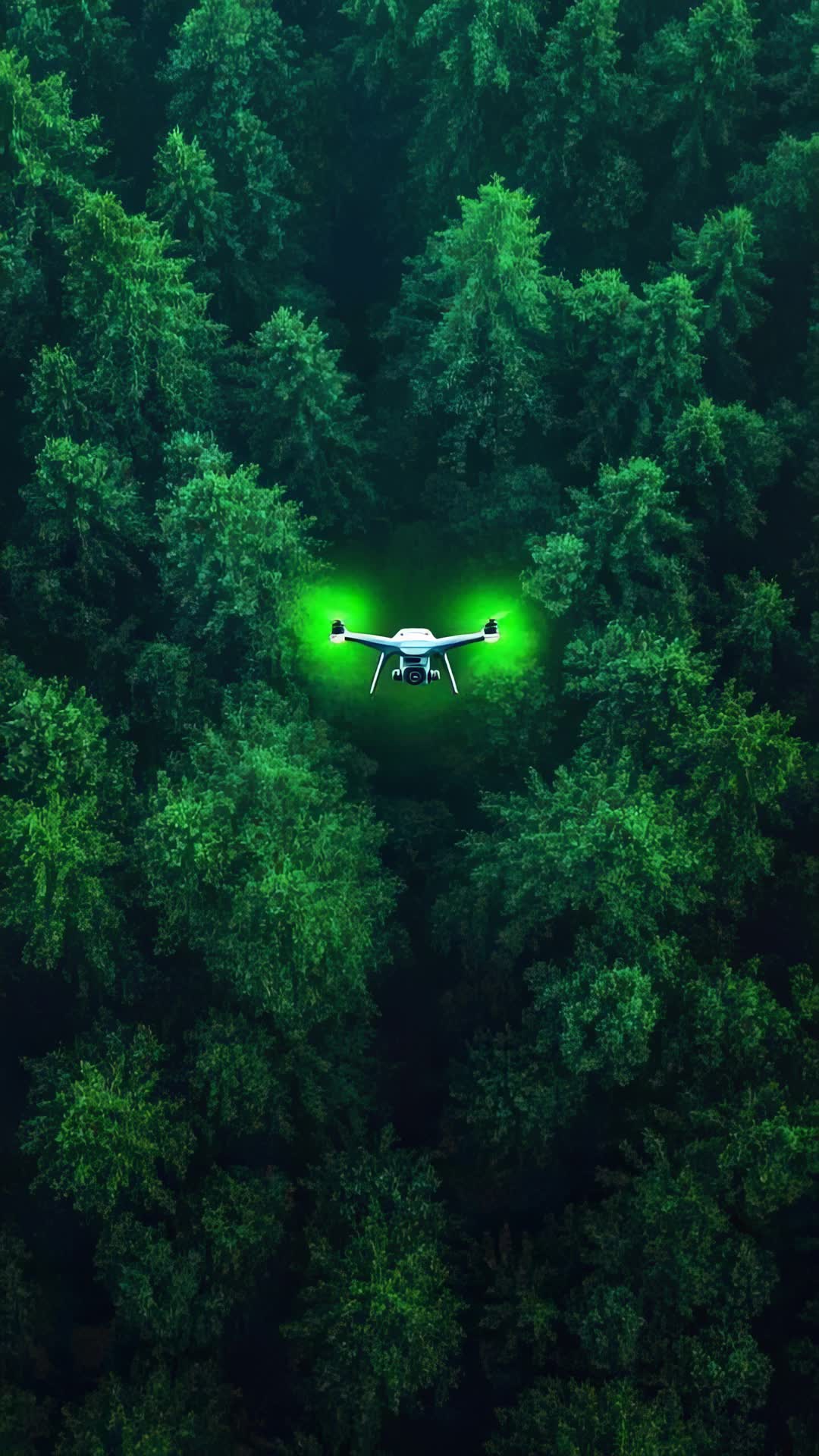 森林上空飞行的无人机竖屏动画