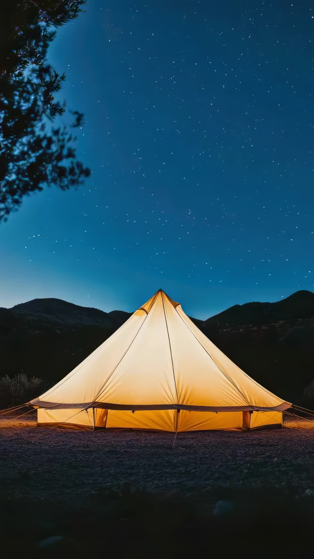 夜晚野外露营帐篷星空画面竖屏动画